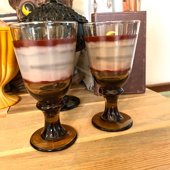 Vintage Libbey Sango Nova Brown Stem 7" Wine Water Goblet Glass Set of 2 - Picture 2 of 5